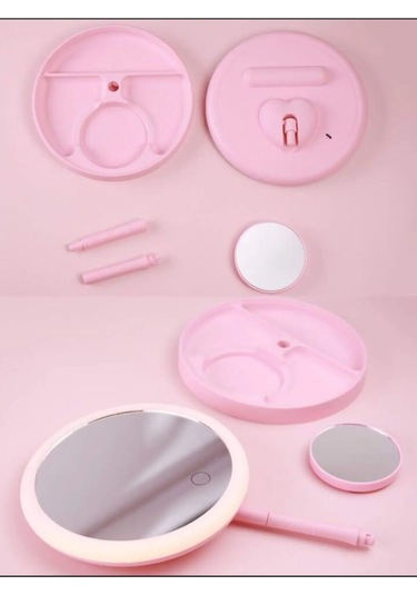 Zmc Bilişim Dokunmatik Led Işıklı Usb Li Yuvarlak Masa Üstü Makyaj Aynası Makyaj Aynası Ledli Çok Renkli