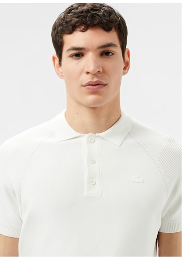 Lacoste Kısa Kollu Polo Yaka Regular Fit Erkek Triko Örme T-shirt Beyaz