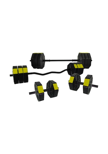 Tanspor 100 KG Halter Full Kısa + Uzun Düz + Z Bar Set-SARI