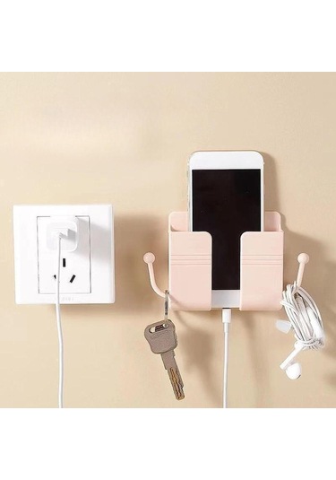 Homyl Duvara Monte Telefon Tutucu Modern Depolama Rafı Pembe