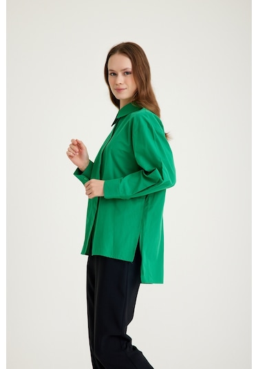 Mizalle Basic Poplin Yeşil Gömlek Yeşil