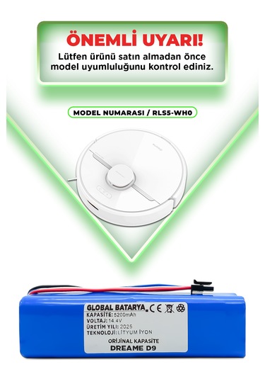 Dreame D9 Uyumlu Batarya 5200mah