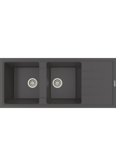 Polex Cristalüx Granit Evye P-X116 Antrasit 2 Hazneli Tezgah Altı Ve Tezgah Üstü Mutfak Evyesi 116.5x50.8 CM