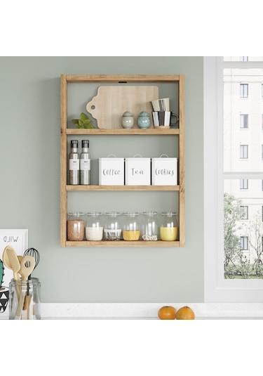 Robinhome Robin Home Marla 3'Lü Duvar Rafı Mutfak Banyo Rafı Atlantik Çam M
