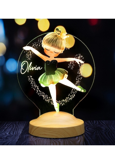 Sevgi Lambası Balerin Kız Kişiye Özel Kız Çocuk Renkli Baskılı Led Lamba