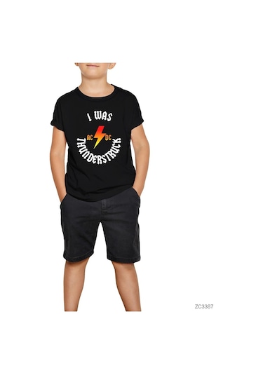 Ac Dc I Was Thunderstuck Siyah Çocuk Tişört Siyah