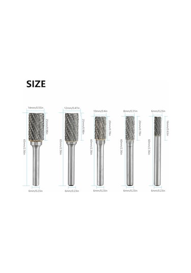 Ximistore9 5'li Tungsten Karbür Çift Kesimli Döner Freze Uç Seti - Elektrikli Ve Pnömatik Aletler İçin