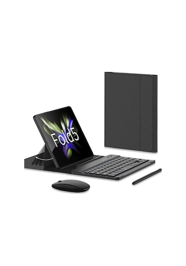 Samsung Uyumlu Galaxy Z Fold5 Gkk İçin Dişli Ayarı Bluetooth Klavye Deri Kılıf Kalem + Klavye + Fare + Kılıf
