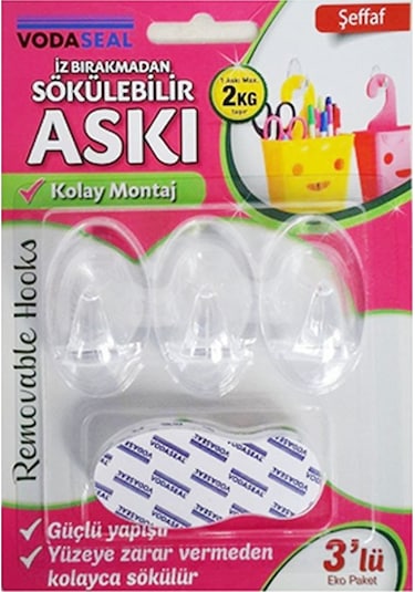 Vodaseal İz Bırakmadan Sökülebilir Askı 3Lü Şeffaf