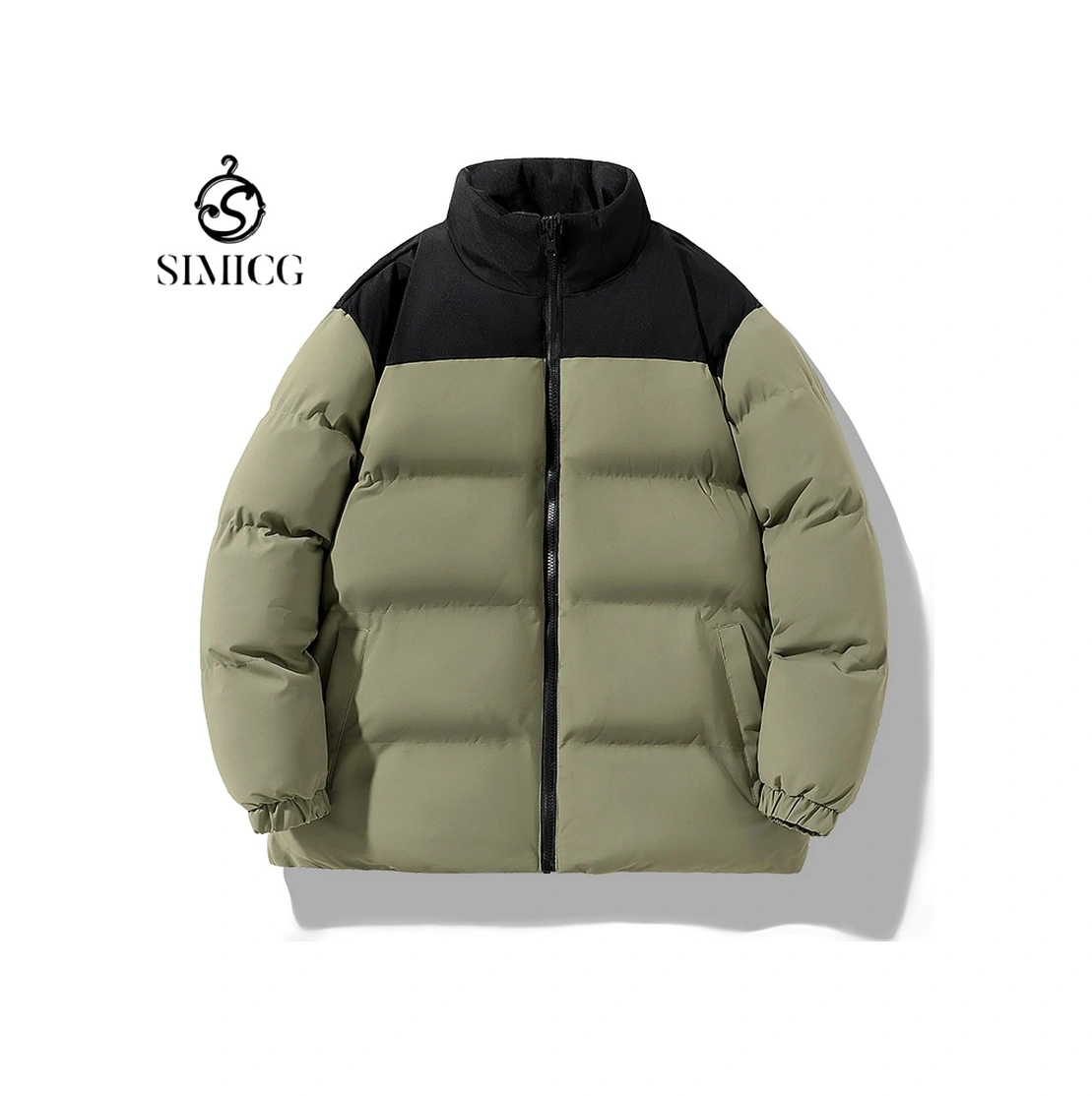 Erkekler İçin Kışlık Sıcak Kalın Rüzgar Geçirmez Şişme Ceket Dik Yaka Pamuklu Ceket Yeşil
