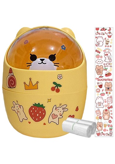 Suntek Mini Çöp Kutusu Ev Kalemlik Sepeti Minik Konteyner Sarı Ayı Sarı