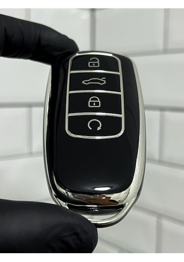 Chery Tiggo 8 Pro Smart Uyumlu Anahtar Kılıfı Gümüş - Siyah