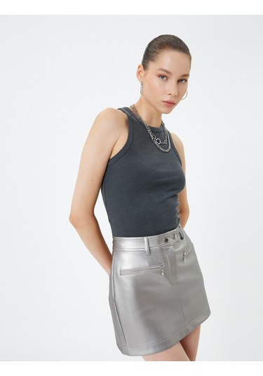 Koton Halter Yaka Atlet Yıkamalı Ribanalı Pamuklu Slim Fit Antrasit 4wal30016ık Antrasit