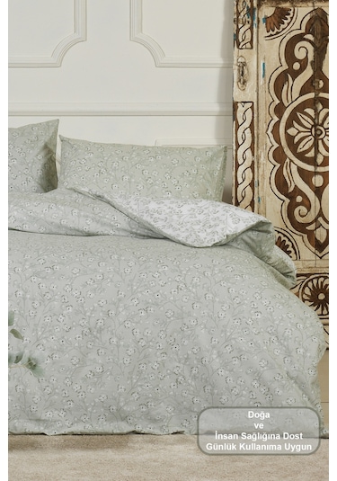 Elart Jasmin Nevresim Takımı Tek Kişilik %100 Pamuk Ranforce Lastikli Çarşaf 160x220 Cm Yeşil Yeşil