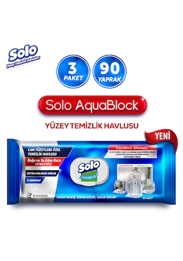 Solo Aquablock Yüzey Temizlik Havlusu 3'lü 90 Yaprak