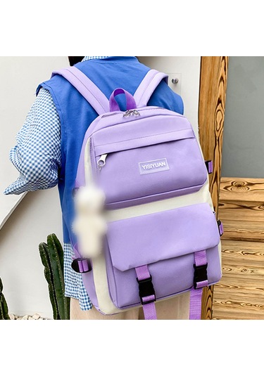 Jeehugo Öğrenci İçin Kumaş Çanta Seti - 5 Parça Sırt Çantası, El Çantası, Defter Çantası - Siyah - Büyük Kapasite Çok Renkli