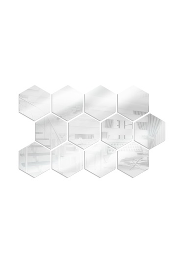 Jeehugo 12 Adet Silver Akrilik Hexagon Yansıtmali Duvar Sticker - Ev Dekoru Dıy - Çocuk Odası/yatak Odası/banyo Uygun - 20x17x10cm Gümüş