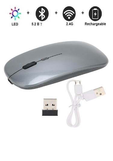 Renkli Led Şarjlı Bluetooth + 2.4g Kablosuz Mouse Çift Mod