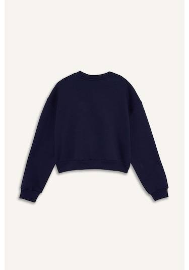 Defacto Boxy Fit Bisiklet Yaka İşlemeli Kalın Sweatshirt G2153ax25wnnv28 Lacivert