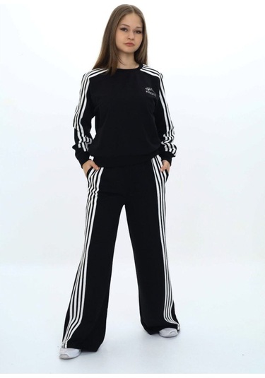 Kız Çocuk %100 Pamuk Uzun Kol Oversize Alt&üst Eşofman Takımı-eşt-0027 Siyah