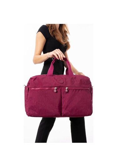 Seyehat Spor Çantası Kabin Boy Valiz 45 35 Cm Omuz Ve Çapraz Askılı Hafif Klinkır Çanta Su İtici Fuşya