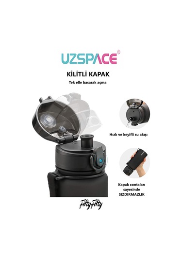 Uzspace Fiftyfifty 650 ML Yeni Koleksyion Tritan Su Matarası
