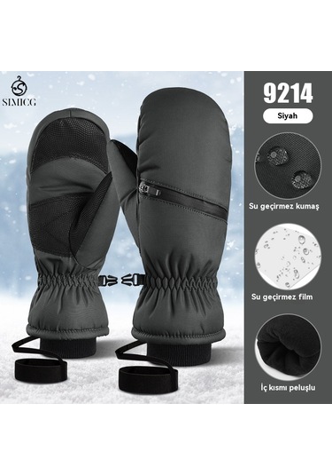 Kalınlaştırılmış Kışlık Su Geçirmez Snowboard Eldivenleri Siyah