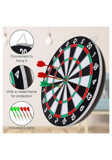 Büyük Boy Dart Seti 36 Cm Çift Taraflı Dart Hedef Tatası 6 Oklu