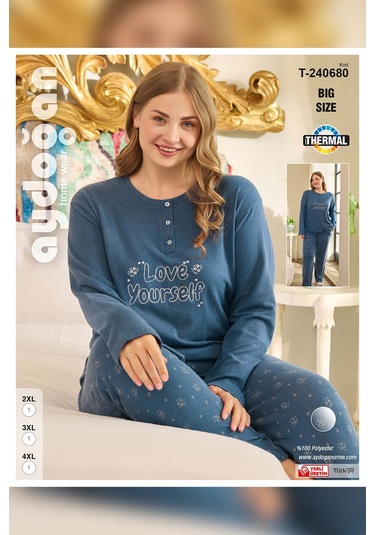 Aydoğan Kadın Suzi Büyük Beden Termal Petrol Pijama Takım 0680 Petrol