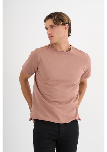 Erkek Kahverengi %100 Pamuklu Standart Kalıp T-shirt Siyah