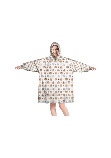 Tiger Desenli Giyilebilir Battaniye Hoodie, Unisex Kalın Flanel, Kapüşonlu,sıcak Rahat Tiger Boho Rainbow