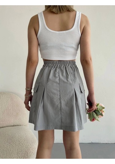 Cepli Paraşüt Etek Gri