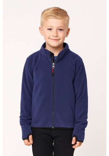 Monox Çocuk Unisex Parmak Geçmeli Polar Ceket Saks