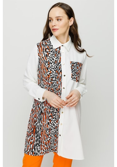 Esswaap Leopar Baskı Detaylı Şık Tunik Oranj-oranj Oranj