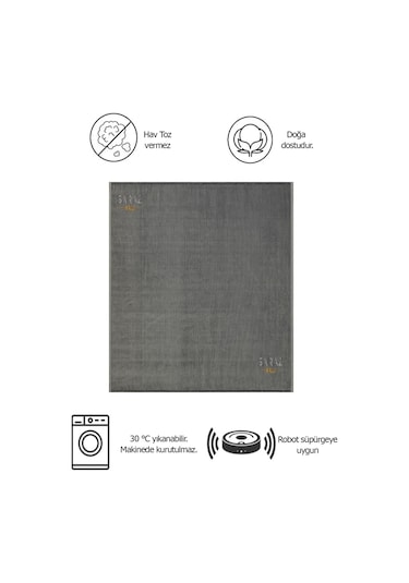 Saraz Halı Dizayn Şönil Dokuma Kayma Yapmaz Makinede Yıkanabilir Leke Tutmaz Kesme Bohem Kilim Antrasit Antrasit