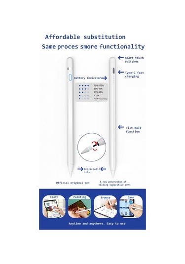 Yaozixa Kırmızı İpad Akıllı Kalem, Type-c Şarjlı, Manyetik Tutma, Dokunmatik Ekran Uyumlu, 2 Adet Yerine Konulabilir Uç İle  Pencil Uyumludur