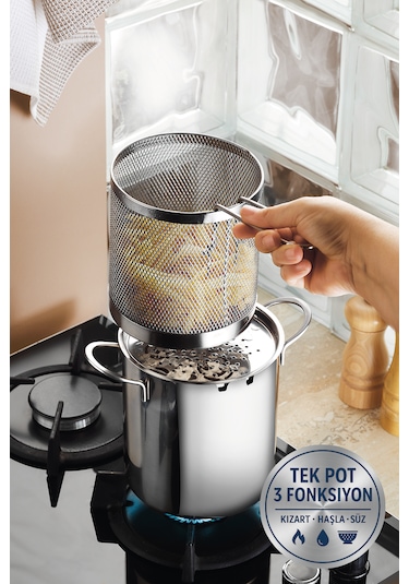 Valora Isı Yalıtımlı Süzgeçli 304 Çelik Kızartma Ve Haşlama Potu - 2l Gümüş