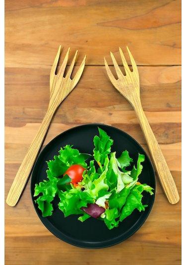 Ceviz Ağacı Çatal Seti 2li El Yapımı Ahşap Salata Çatalı