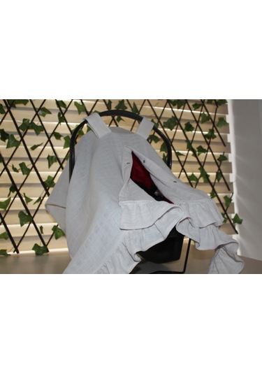 Pamuk Müslin Kumaş Puset Örtüsü Çıt Çıt Ve Fırfır Desenli Kum Rengi