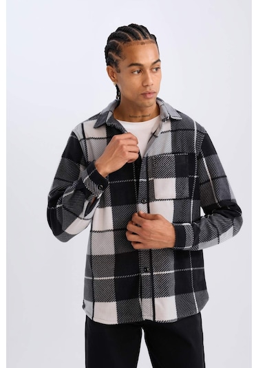 DeFacto Regular Fit Kareli Polar Uzun Kollu Gömlek V2767AZ24WNAR221 Antrasit