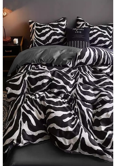 İqon Lastikli Çarşaflı Nevresim Takımı Tek Kişilik Zebra Siyah Beyaz