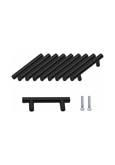 10'lu Paket Siyah Kapı Kolu 64 Mm Paslanmaz Çelik Dolap Kolu Vidalarla