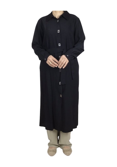 Kadın Önü Çıtçıtlı Beli Kuşaklı Tunik Siyah