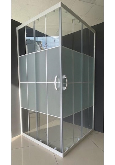 Durul Duşakabin Kare Beyaz Çizgi Ortası Buzlu 5mm H:190 Beyaz