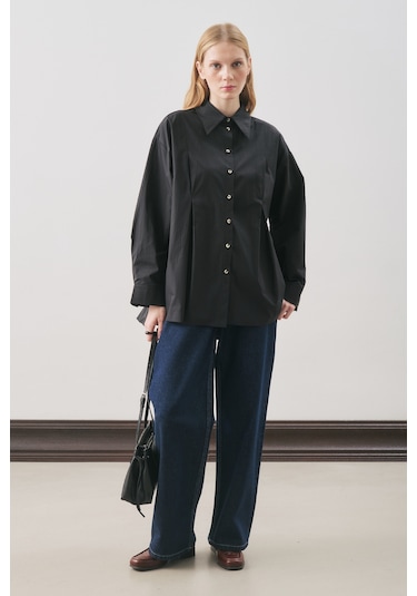 Parçalı Tasarım Gömlek Siyah Siyah