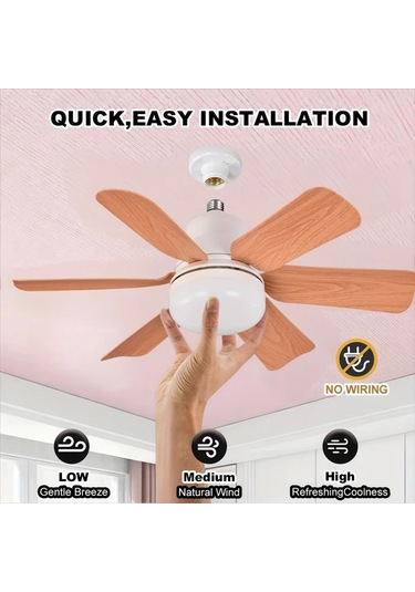 Xuweiwei 1 Adet Ahşap Tahıl Desenli Abs Kanatlı Led Akıllı Tavan Vantilatörü Uzaktan Kumandalı E26 E27 Tabanlı 5 Kanat Soğuk Sıcak Işık Modları