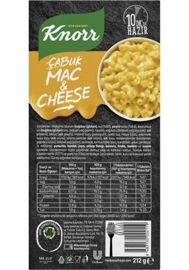 Knorr Çabuk Mac and Cheese Peynirli Makarna 212 G