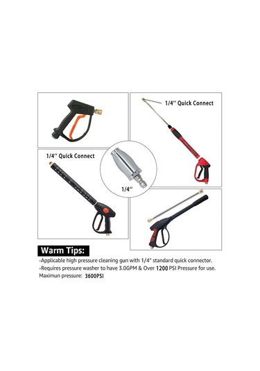 Leezsing 360 Derece Torklu Sprey, 3600 Psı Yüksek Basınçlı Temizleyici, 1/4" Hızlı Bağlantı, Çelik Gövde, Çamaşır/metal/tekne Temizliği