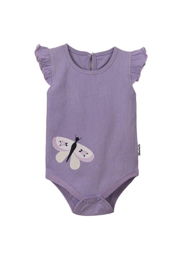 Kelebek Kol Fırfır Askılı Üçlü Body Set Lila