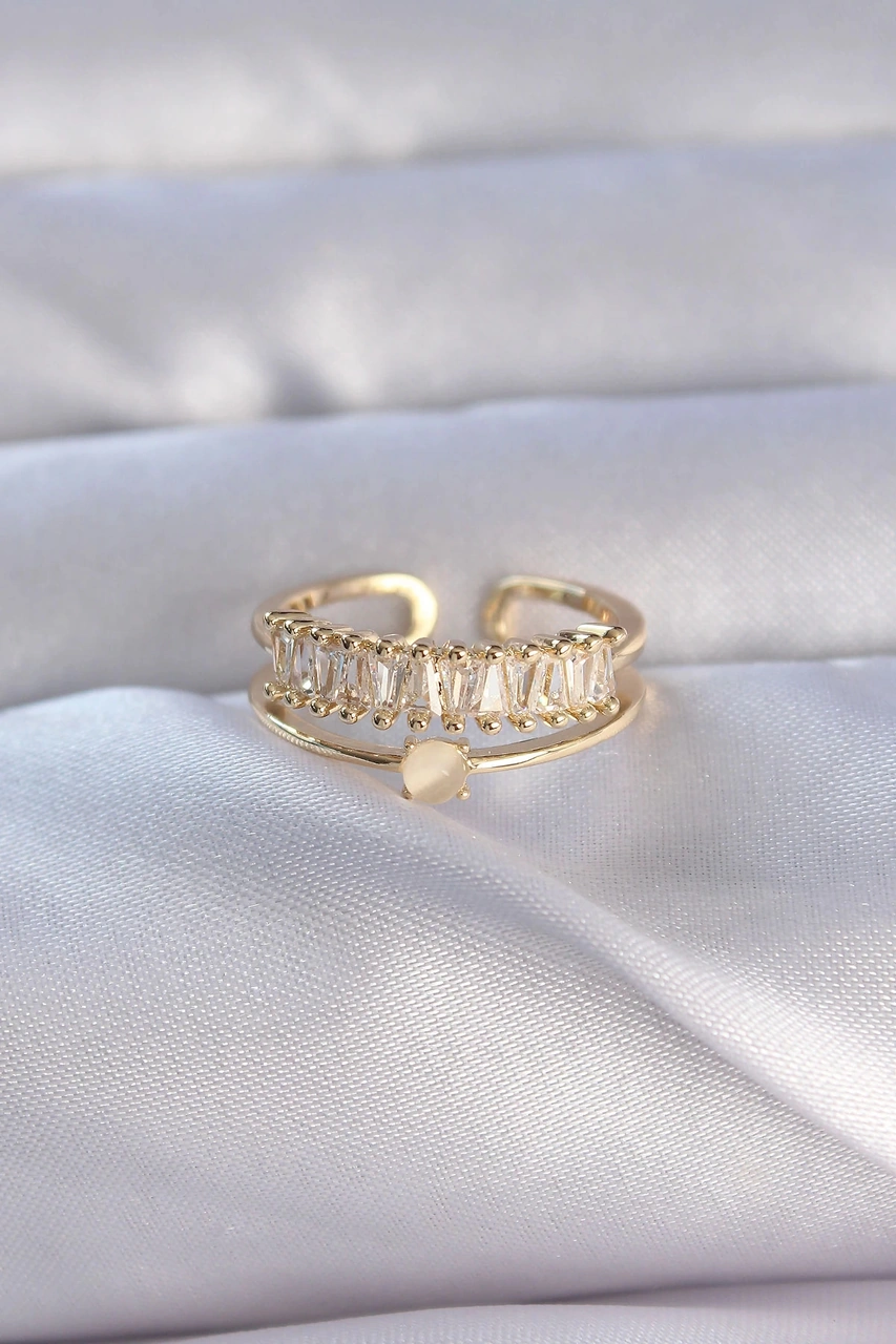 Dodes Pirinç Gold Renk Zirkon Taşlı Baget Su Yolu Model Ayarlanabilir Yüzük Tg27byk3229 Çok Renkli